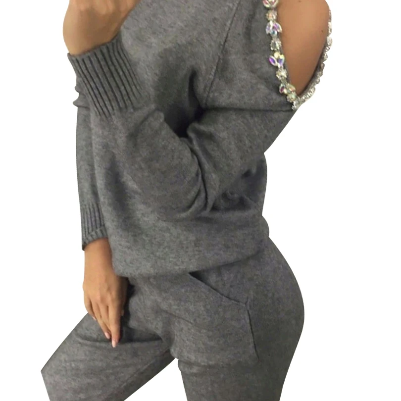 Комплект из джемпера и штанов MVGIRLRU женский с открытым плечом украшенный