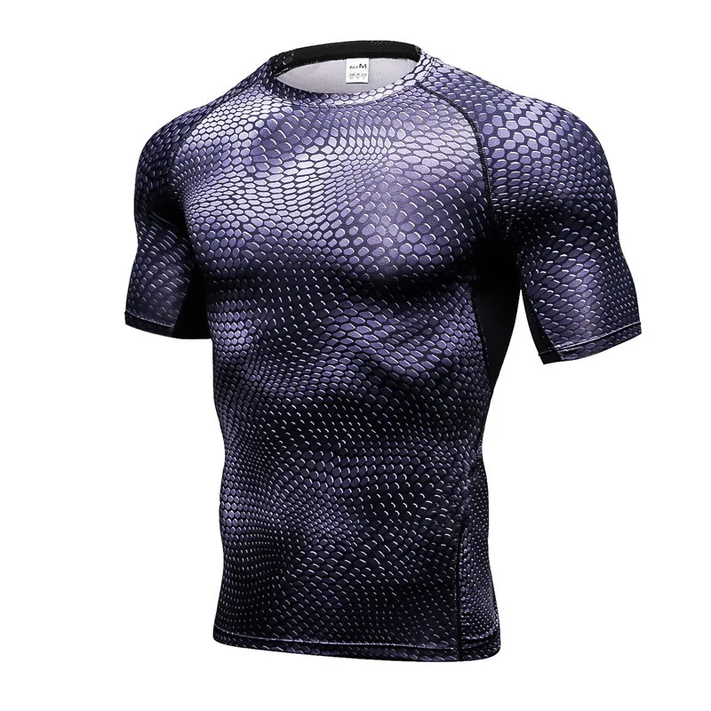 

Bodybuilding T-shirt Men's Sports Top Snake scale MMA Compression shirt Short sleeve Running Skins Summer gyms Workout Fitness