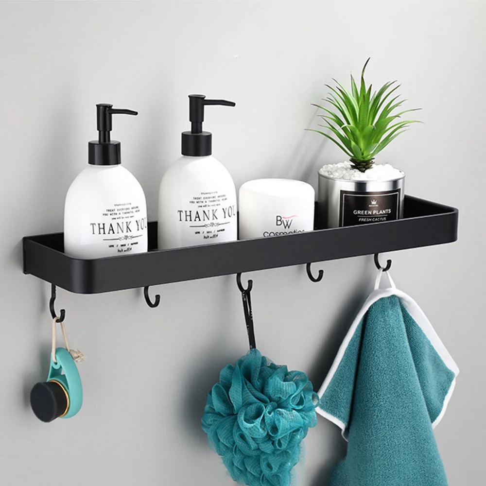 

Kitchen Storage Rack Bathroom Storage Black Shelf Aluminum Wall Mounted Corner Shelves Shampoo Towel Rack Bathroom Accessories