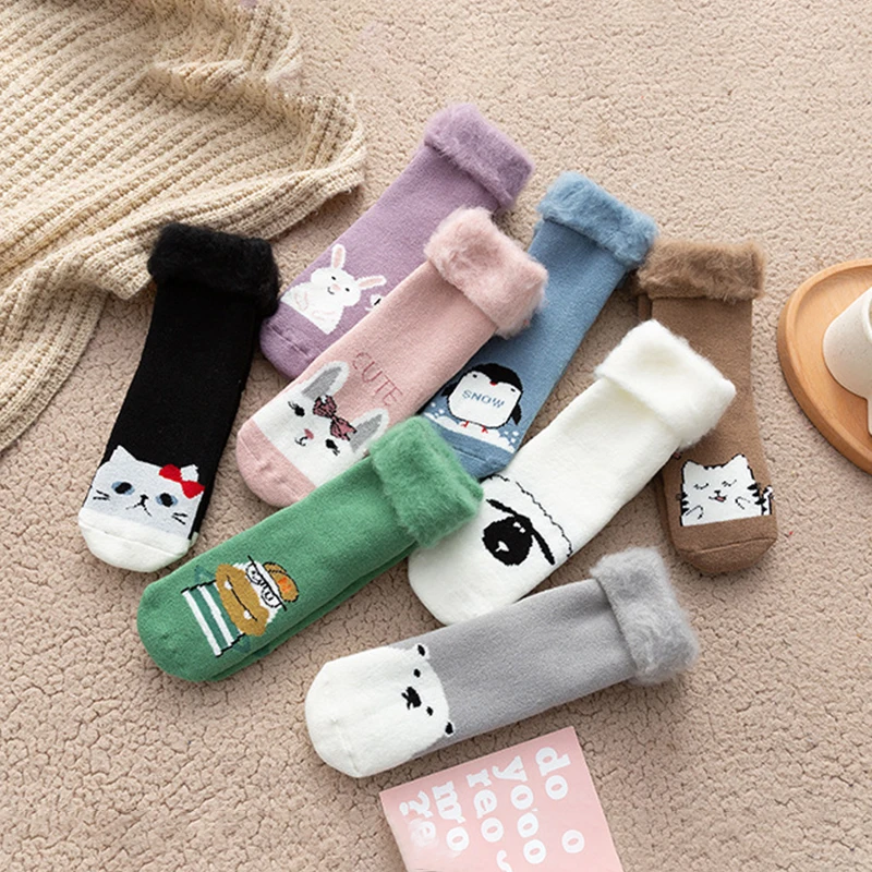

Cute Thick Wool Socks Women Animal Thicken Warm Socks Girls Cartoon Cat Long Socks Winter Home Boot Calcetines Medias