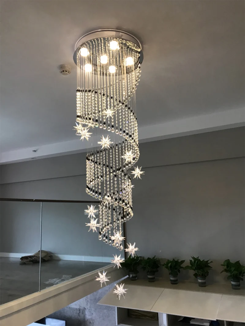Satılık Çift Spiral Merdiven ışık Ev Dekorasyon Asılı Kolye Kristal Avize Aydınlatma Merdiven Lambası Gömme Montaj Oturma Odası