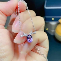cute silver deer head pendant for young girl 6mm8mm natural amethyst pendant solid 925 silver amethyst necklace pendant