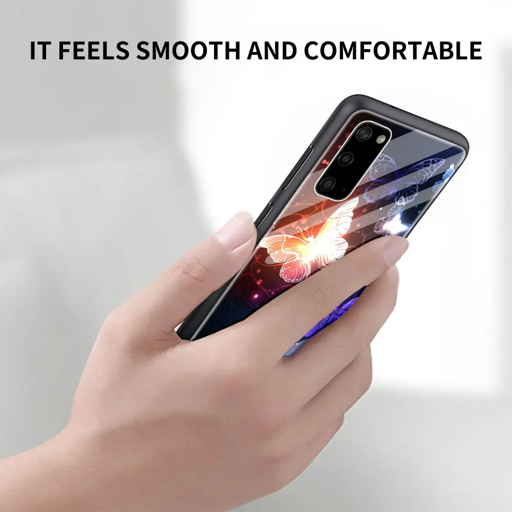 

Cute Butterfly Glass Case For Samsung Galaxy S21 S20 FE S10 S9 Plus Note 20 9 10 Lite S20Ultra Coque Phone Shell Cover