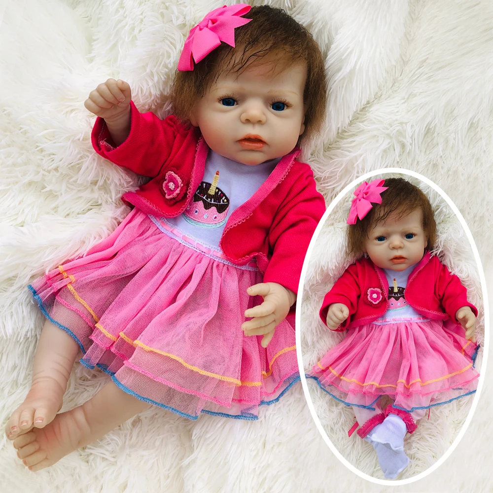 Кукла реборн девочка 55 см настоящая силиконовая кукла реборн Bebe живая кукла с розовым платьем Bonecas bebes Reborn de силиконовая настоящая игрушка подарок