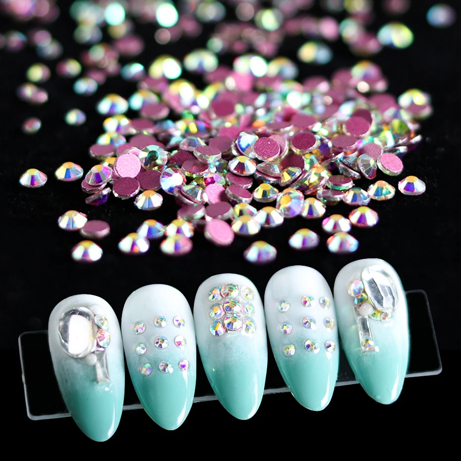 Стразы с плоским основанием для дизайна ногтей 1440 шт. белые красные серебристые