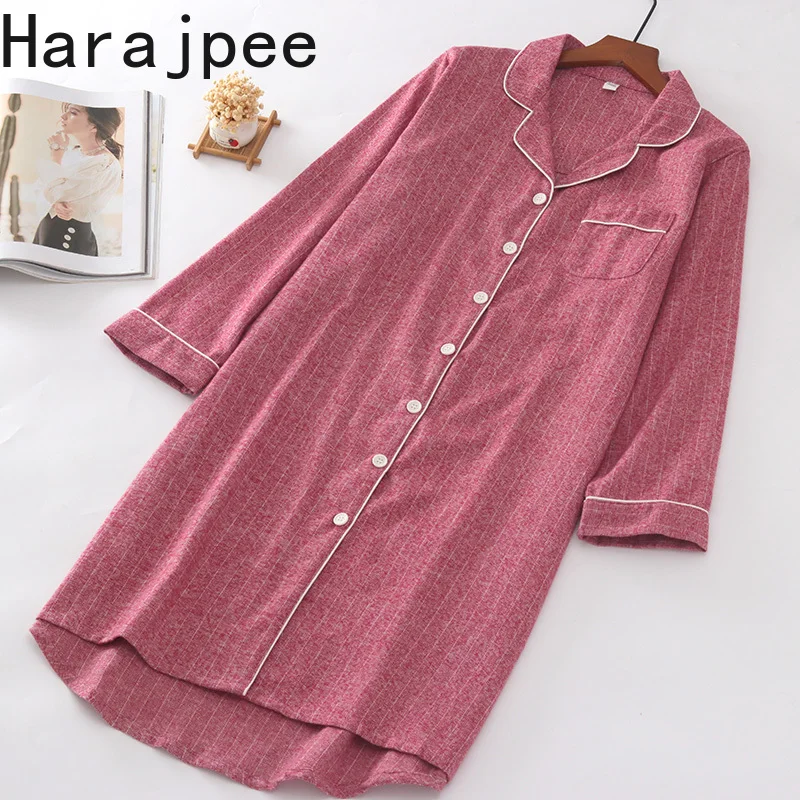 

Harajpee Autumn Long Sleeved Sleeping Clothes Thick Cotton Flannelette Japanese Lapel Dark Strip Can Be Worn Outside Home Dress