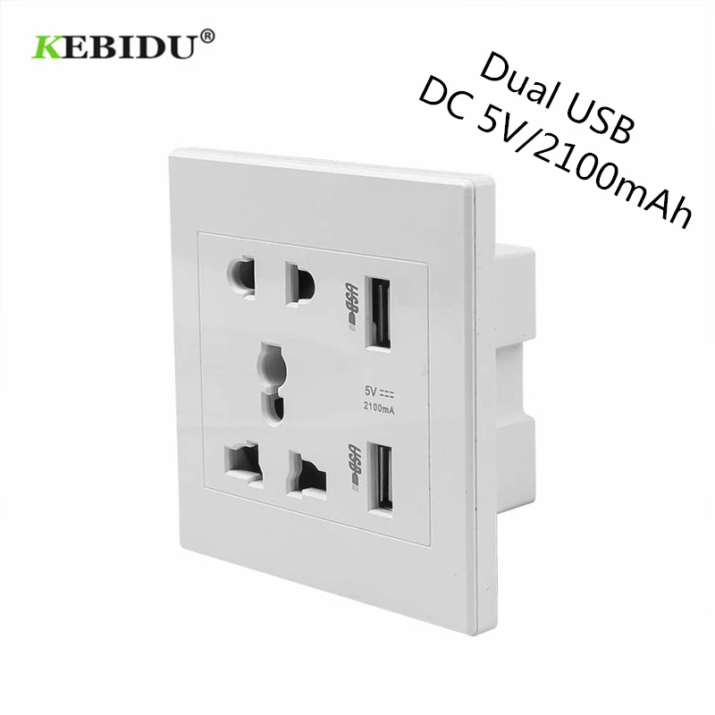 Универсальная настенная USB розетка KEBIDU 110 В переменного тока 220 10 А + 2USB