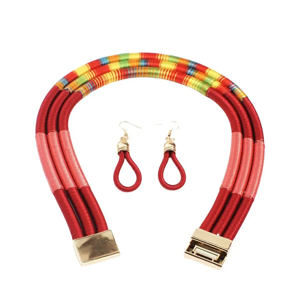 Red Color Necklace MANILAI, индийское многослойное ожерелье-чокер, набор, Женский нагрудный воротник, массивное ожерелье, серьги, веревка, магнетизм, кнопка, бохо, ювелирное изделие - Окраска металла: Red Color Necklace