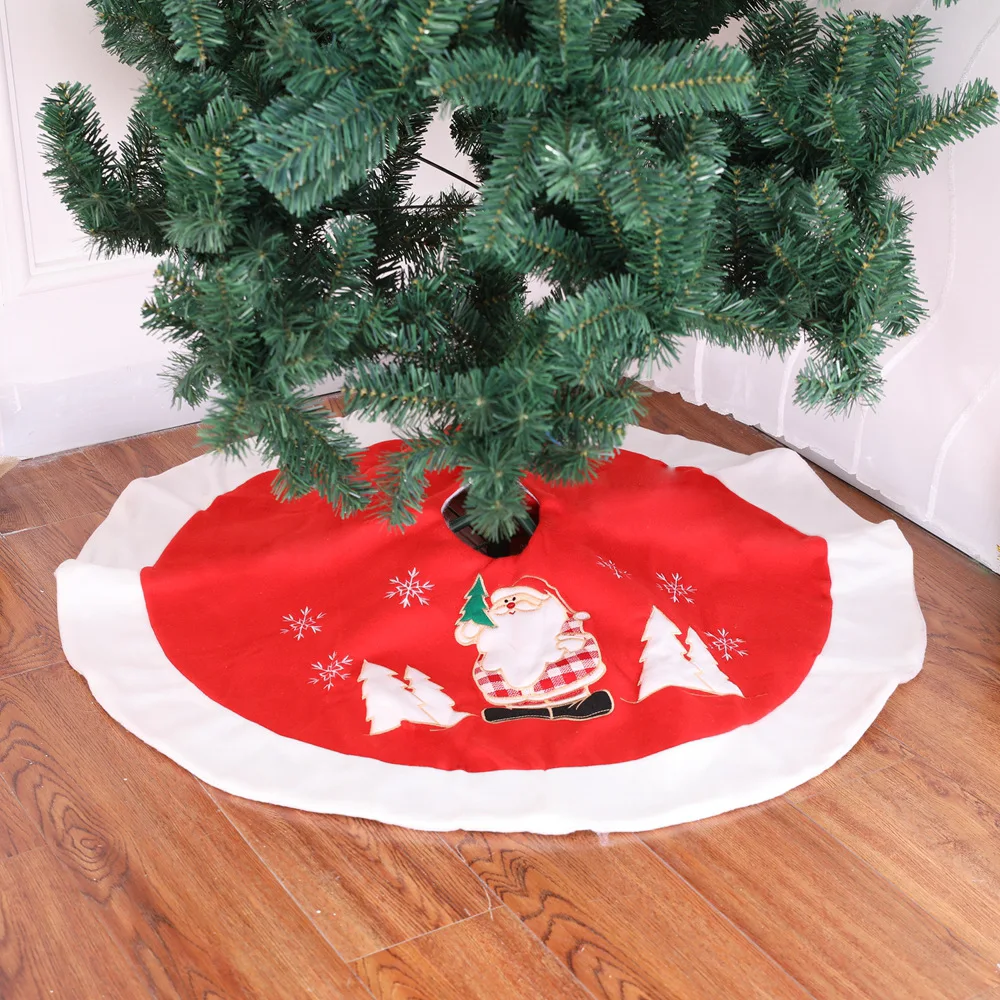 90CM Red Flannelette Santa Claus Embroidery Christmas Tree Skirt Christmas-Tree Decorations Home Decor | Дом и сад