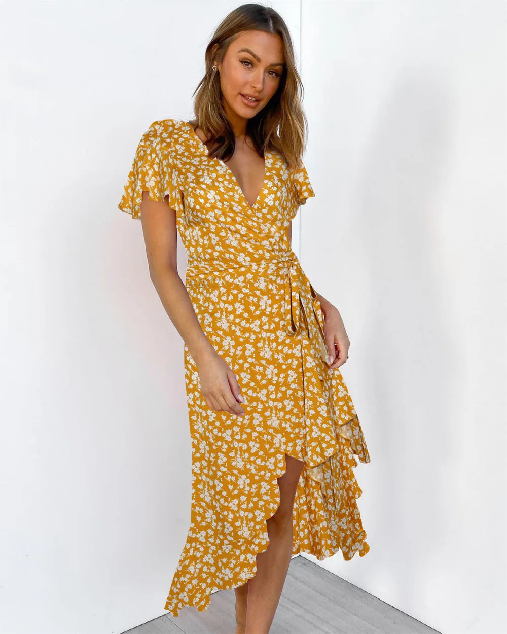 

2021 Summer Hot Fashion Fashion Sexy Printed Pure Color Halter Halter Dress one