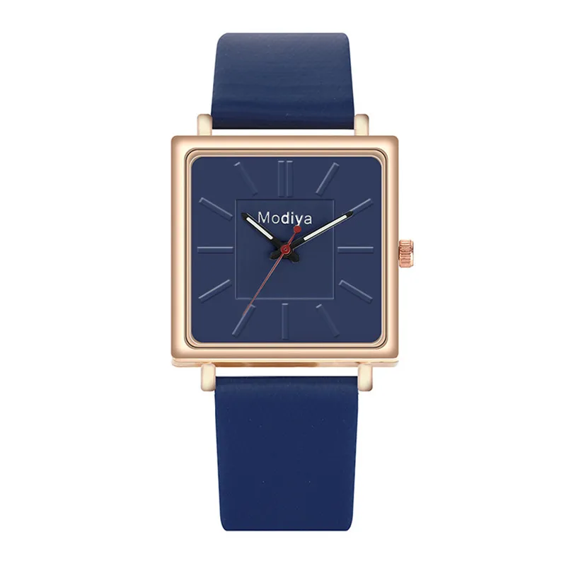 B Новые простые женские часы женские элегантные часы с кожаным ремешком аналоговые кварцевые квадратные кварцевые наручные часы Часы Relogio Feminino WD - Цвет: B