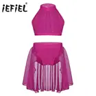 Женские танцевальные костюмы-пачки, гимнастическое трико, короткий топ без рукавов для девочек с низом для лирической танцевальной одежды