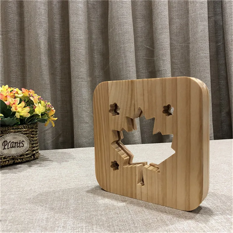 Деревянный светодиодный ночник с 3D канадским флагом и Кленовым листом USB детский
