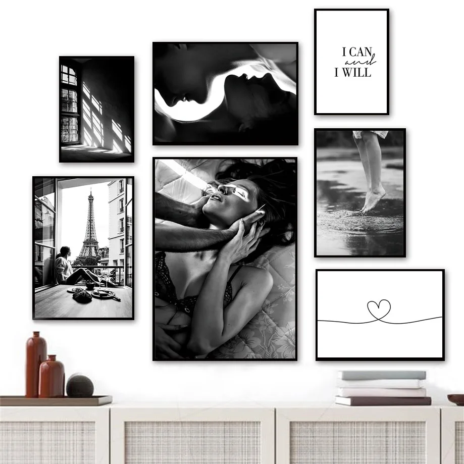 

Wall Art Canvas Painting Paris Tower French Window Kiss Love Lady Nordic Posters And Prints Wall Pictures For Living Room Decor