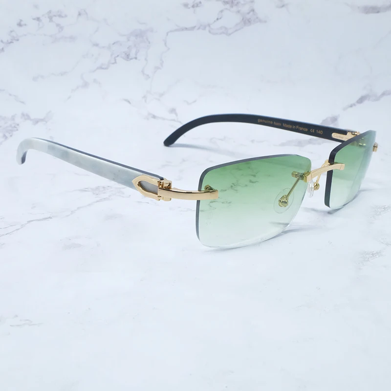 

Luxury Square Sunglasses Genuine Buffalo Horn Mens Brand Designer Sunglass Vintage Rimless Carter Buffs Women Sun Glasses