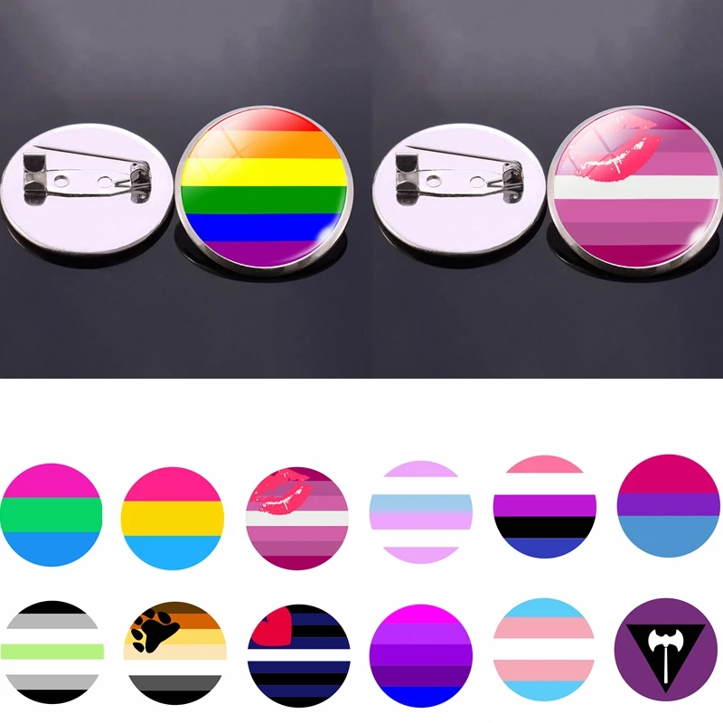

Rainbow Flag Pride Cabochon Glass Badge Icon Support Gay Bisexual Lesbian Silver Color Brooch Pin Accessory