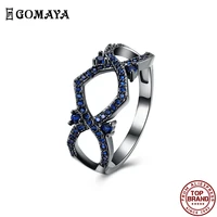 gomaya cross weave rings for women blue clear zirconia charm personality finger ring anniversary festival gift fashion jewelry
