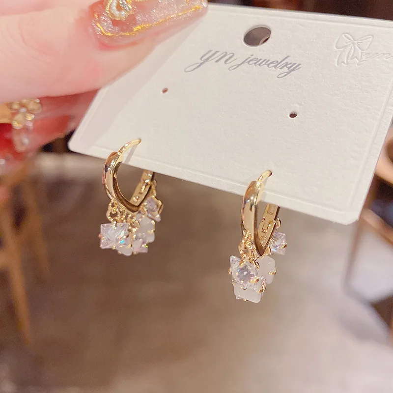 

New design love cat's eye zircon tassel pendant earrings luxury 14K real gold stud earrings for women cubic zircon ZC earrings