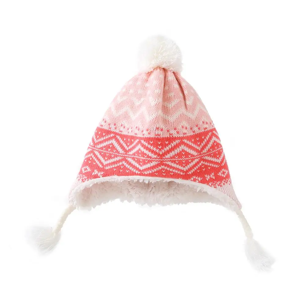 Детская вязаная шапка с шерстяной подкладкой для маленьких девочек зимняя