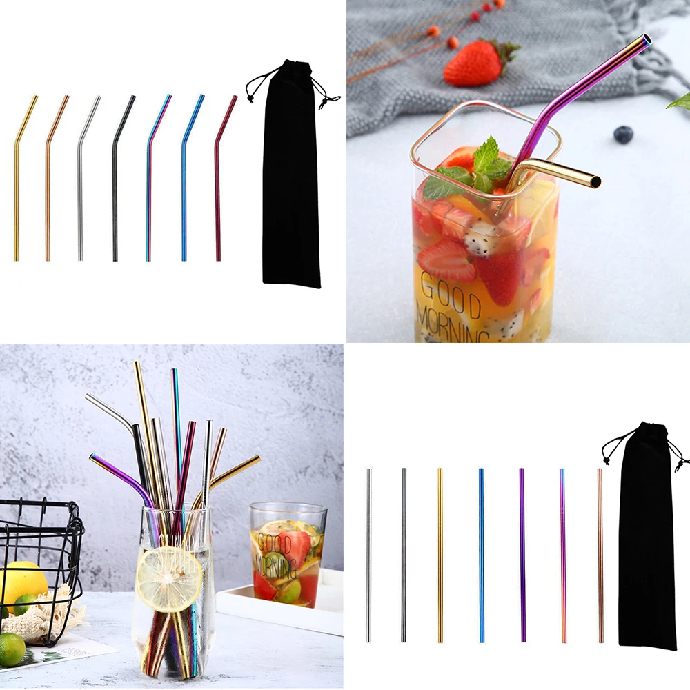 

7Pcs/Set Stainless Steel Straight / Bent Drinking Straw Reusable Straws 26.7*6mm Stainless Straws 2020 New Arrival For Home Diy