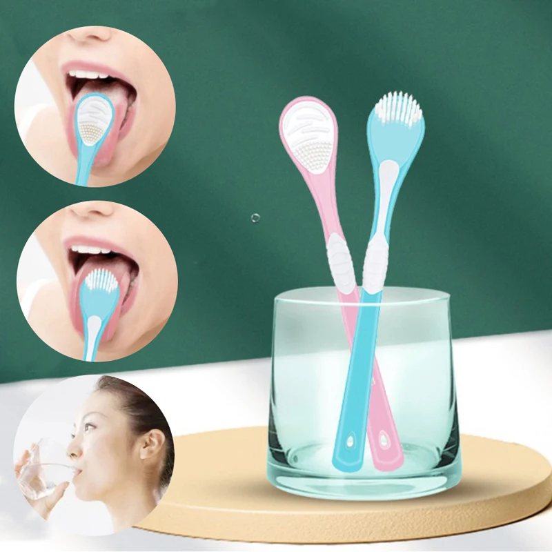 

NEW Double Sided Tongue Brush For Cleaning Oral Care Tool Silicone Scraper Adult Portable Bad Breath Removal 2021