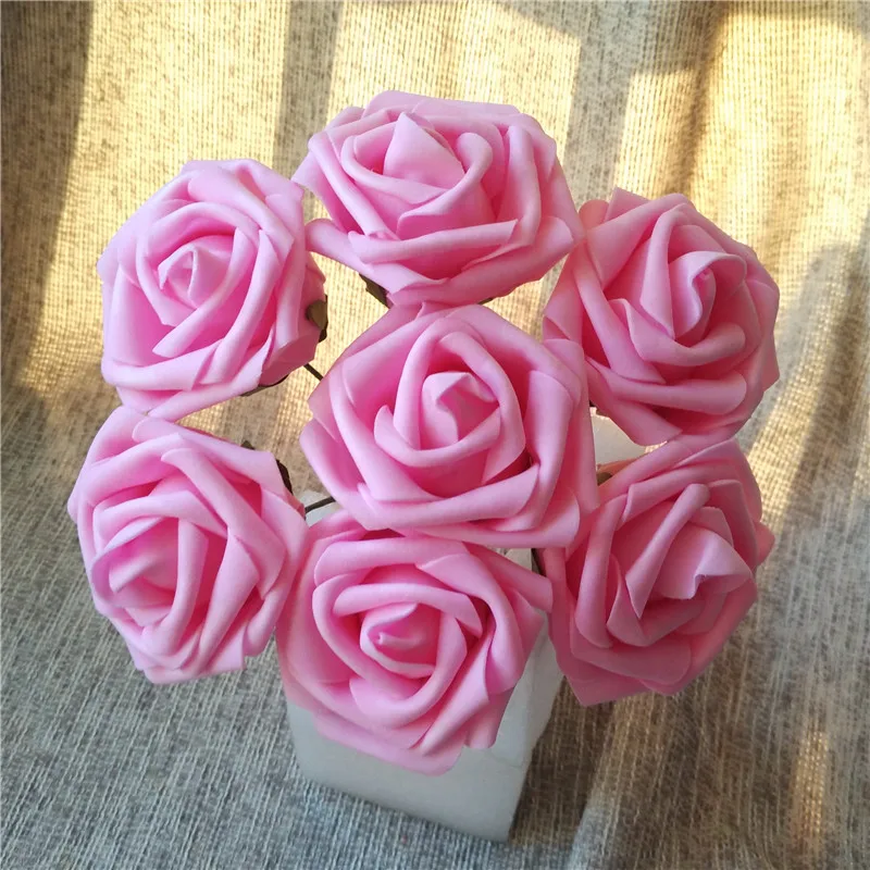 Bright Pink 100 шт, диаметр 8 см, искусственные цветы для украшения, настоящие на ощупь, искусственные розы, цветы для свадебного букета - Цвет: Bright Pink
