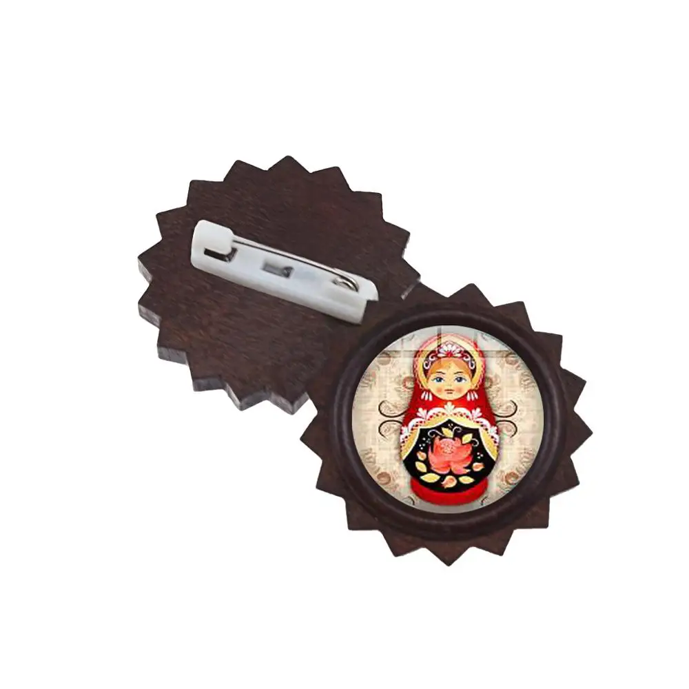 SONGDA Винтаж деревянный русская броши &quotКукла&quot Удачи матрешки Стекло кабошон