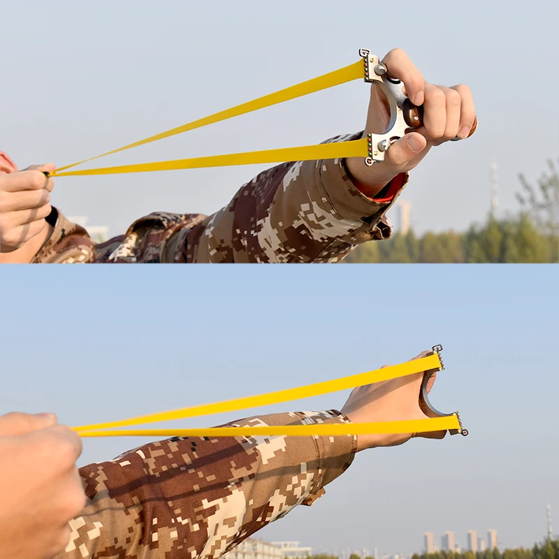 

New Shooting Slingshot Set Stainless Steel + Wooden Patch Widened Slingshot Head High Quality Catapult for Outdoor Hunting