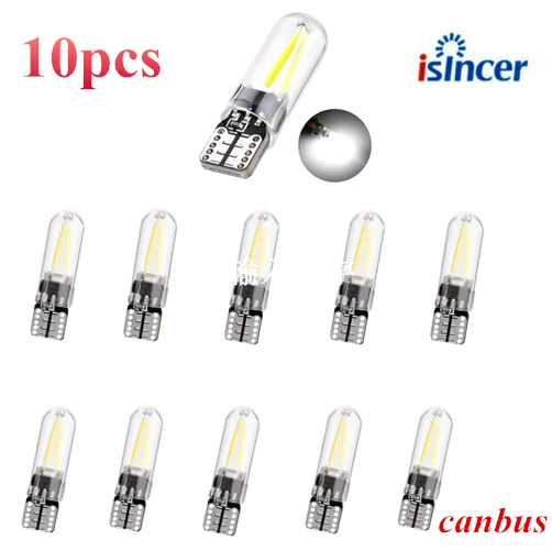 

10pcs T10 194 168 W5W COB LED CANBUS Bright Glass License Light Bulbs White lamp