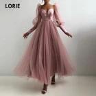 Пыльно-розовое арабское вечернее платье-трапеция LORIE, на платья для выпускного вечера, любимая девушка год, для свадьбы, выпускного, тюль с длинным рукавом