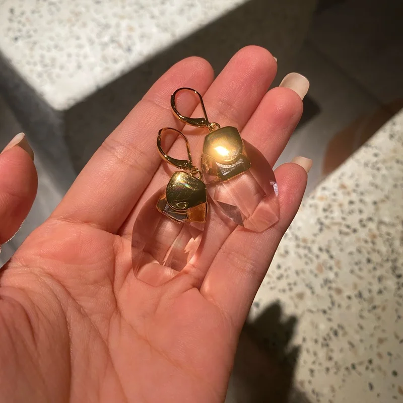 

High-level light luxury temperament three-dimensional bright crystal glass long earring earrings earrings