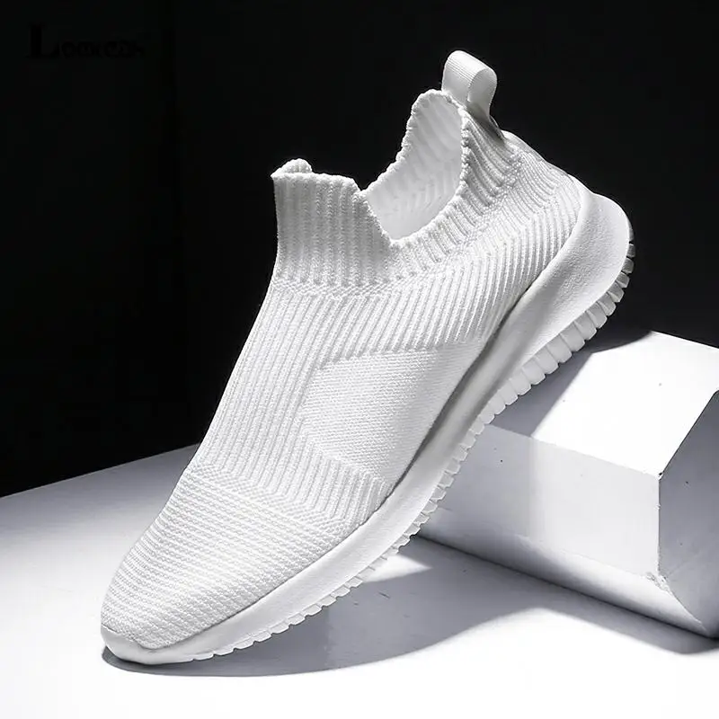 

Slip-On Sneakers Men Lightweight Running Shoes Breathable Knitted Sock Shoes White Jogging Walking Sport Shoes Male Casual Shoes