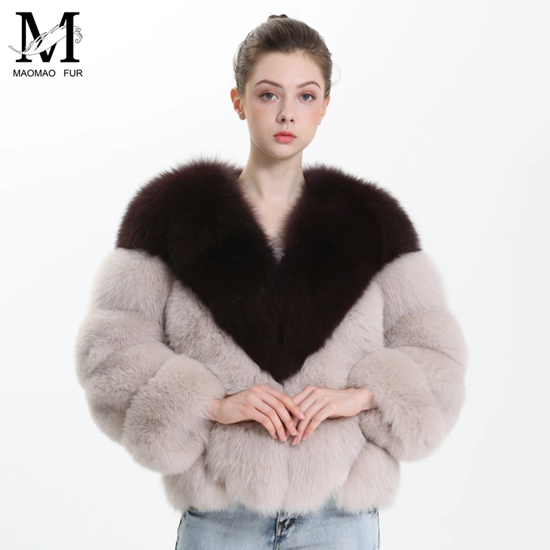 MAOMAOFUR пальто из натурального Лисьего меха женская натуральная меховая верхняя одежда женская Женская Толстая теплая куртка из натурального меха пальто из натурального Лисьего меха