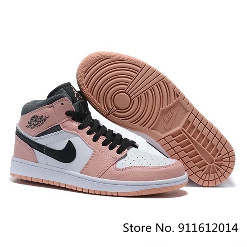 

NK- Air AJ 1 Mid AJ1 Cherry Blossom Pink Dirty Pink Black White Pink Mid Basketball Shoes Size