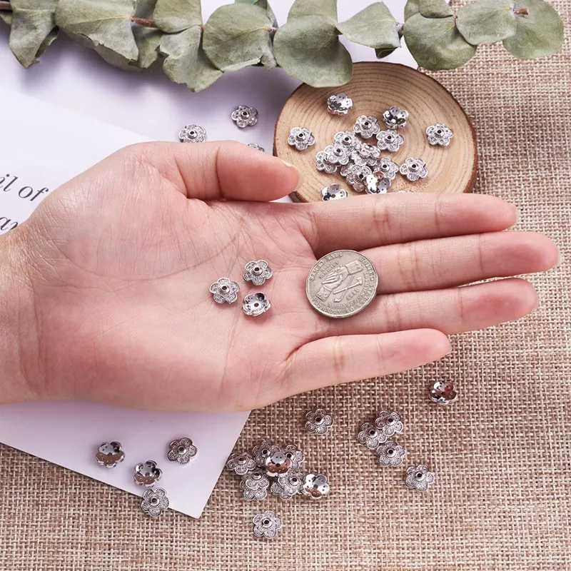 50pcs 9x9x3mm Brass Micro Pave Cubic Zirconia Bead Cap End Cap for Jewelry Making Hole: 1.5mm