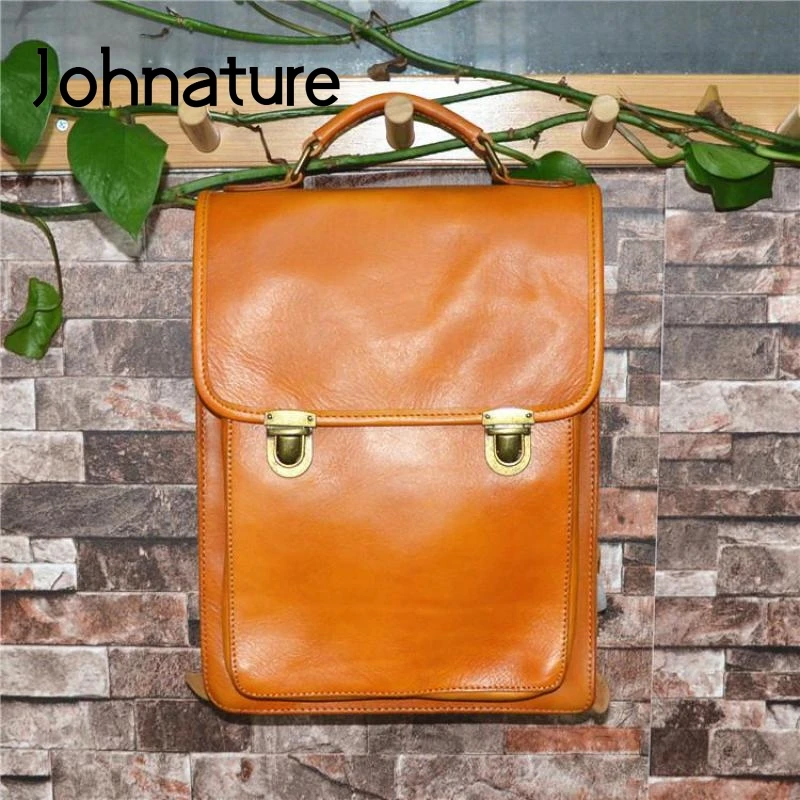 

Женский винтажный рюкзак из натуральной кожи Johnature, однотонный рюкзак ручной работы из воловьей кожи для отдыха и путешествий, 2021
