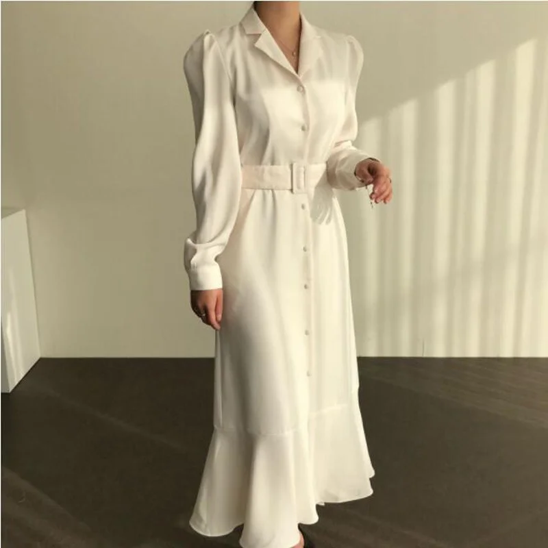 

New 2020 Autumn Spring Women sexy Holiday V-Neck Single Breasted Lace Up Pockets Slit Oversize Long Dress CL569