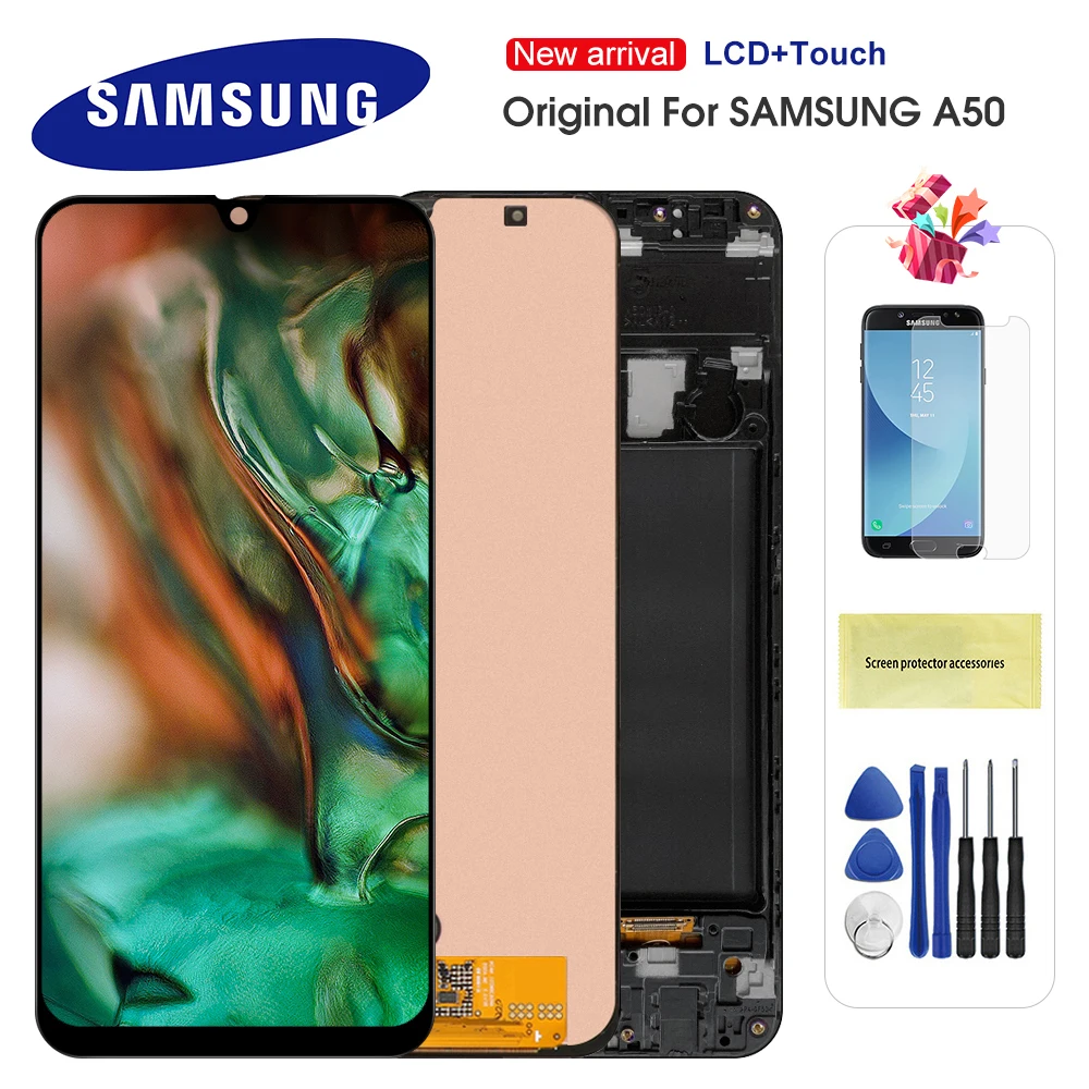 

Оригинальный Super AMOLED ЖК-дисплей для Samsung Galaxy A50 SM-A505FN/DS A505F/DS A505 ЖК-дисплей сенсорный экран дигитайзер в сборе