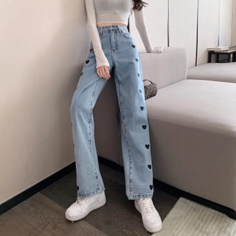 

Woman Jeans High Waist Clothes Wide Leg Denim Clothing Blue Streetwear Vintage Quality 2021 Fashion Harajuku Straight Pants