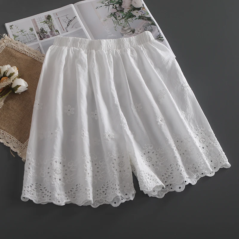 

Women's Hollow Embroidery Lace Shorts New Summer Mori Girl Cotton vintage Solid Color Shorts