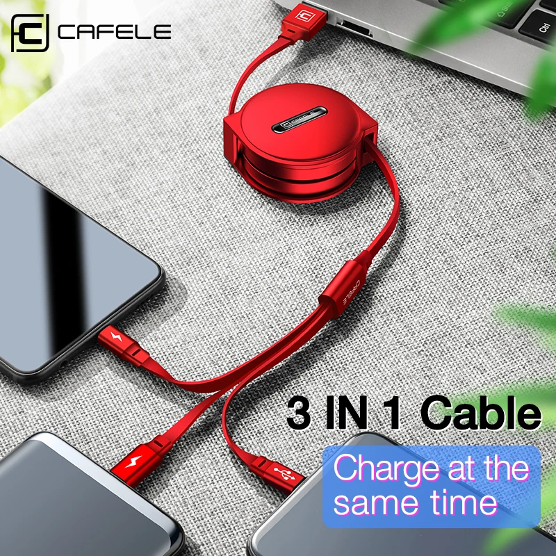 CAFELE 3 в 1 Выдвижной USB кабель Micro type C 8 Pin USB кабель для iPhone samsung huawei xiaomi Синхронизация данных USB кабель макс 110 см