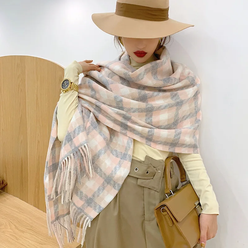 

Women Scarves Reversible Pashmina Tassels Artificial Cashmere Wrap Mantilla Echarpes Ultra Long Mujer Bufanda Soft Mantilla