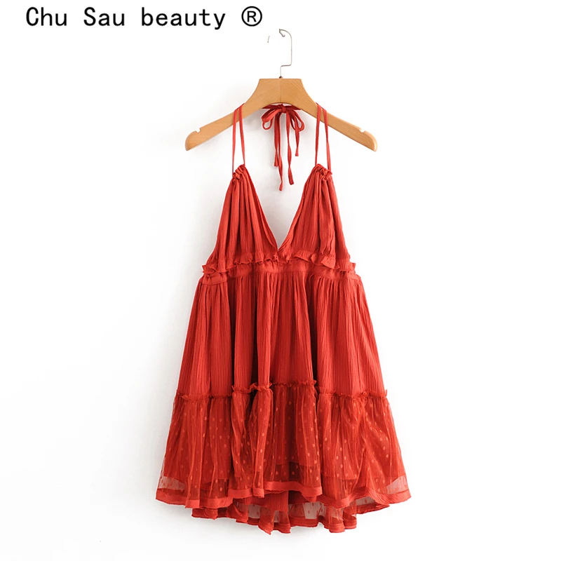 

Chu Sau beauty New Fashion Sexy Lace Patchwork Summer Sling Dress Women Party Chic Backless Mini Dress Female Vestido De Moda