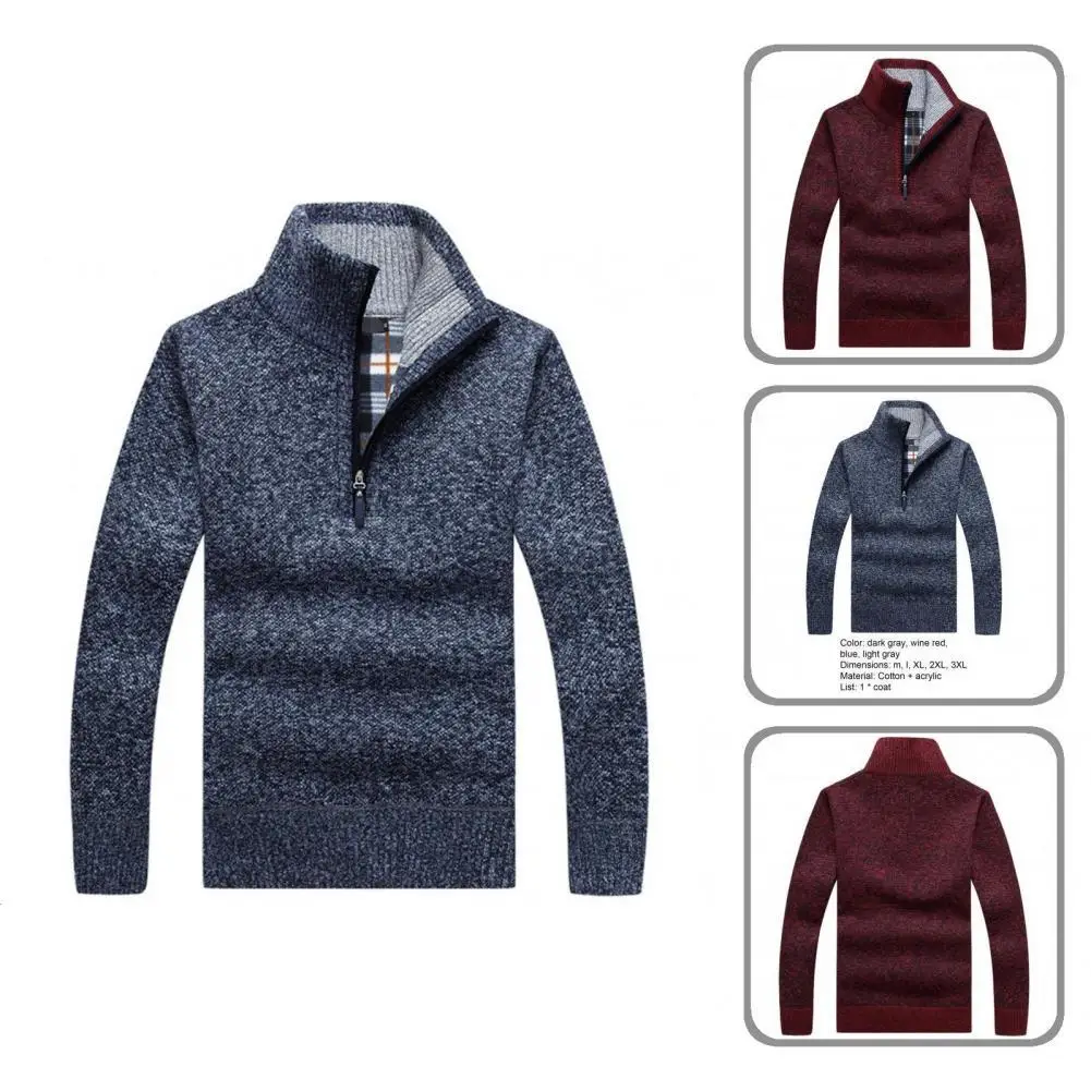 

Knitted Pullover Thicken Comfortable All Match Half Zip Stand Collar Sweater