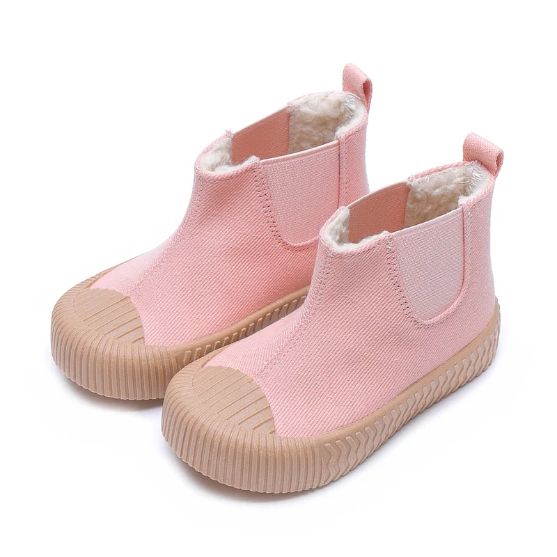 

2020 autumn and winter new high-top casual shoes princess warm lamb fur biscuit canvas shoes non-slip soft kids winter shoes