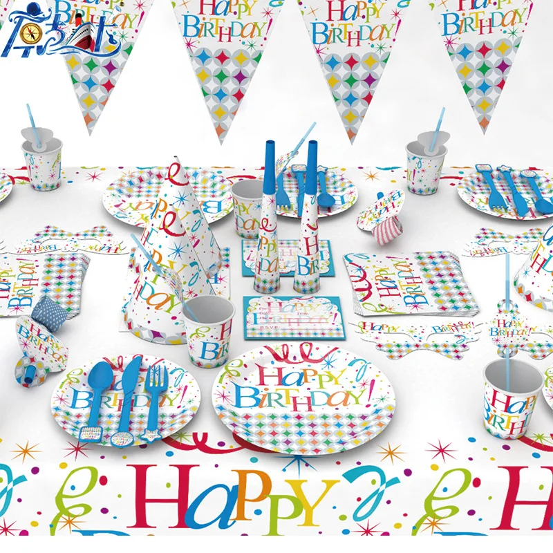 

Ribbon Disposable Tableware Party Supplies Birthday Theme Set Paper Plate Cups Napkins Birthday Party Decoration Baby Shower