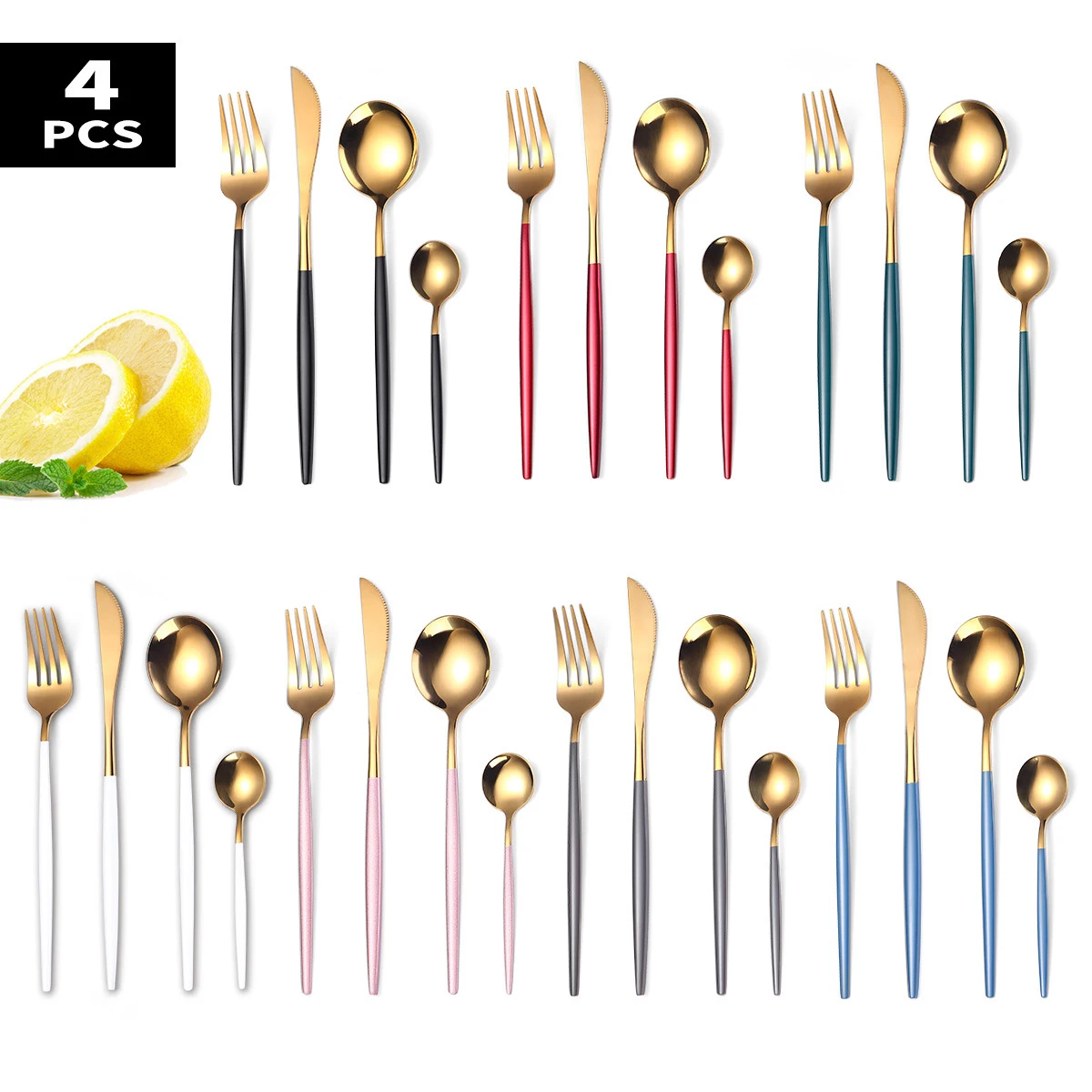 

Explosion Kitchen 4 Piece Set Stainless Steel Cutlery Set Knife and Fork Spoon Fashion Color Table Knife Party Dinner Tableware