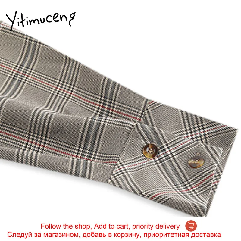 

Yitimuceng Plaid Mini Dresses Women Spring 2021 Square Collar A-Line Single Breasted Long Sleeve Fashion Clothing Office Lady