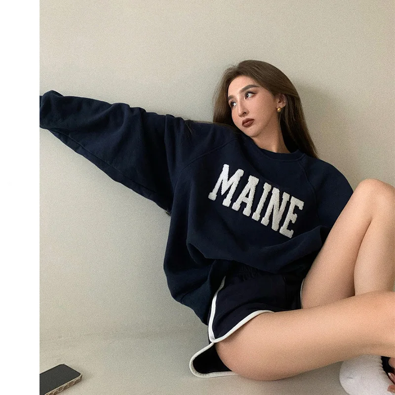 

New O-Neck Female Sweatshirt Velvet Korean Style Solid Color Thick Women's Autumn Sweatshirts Causal Ladies Pullover Tops