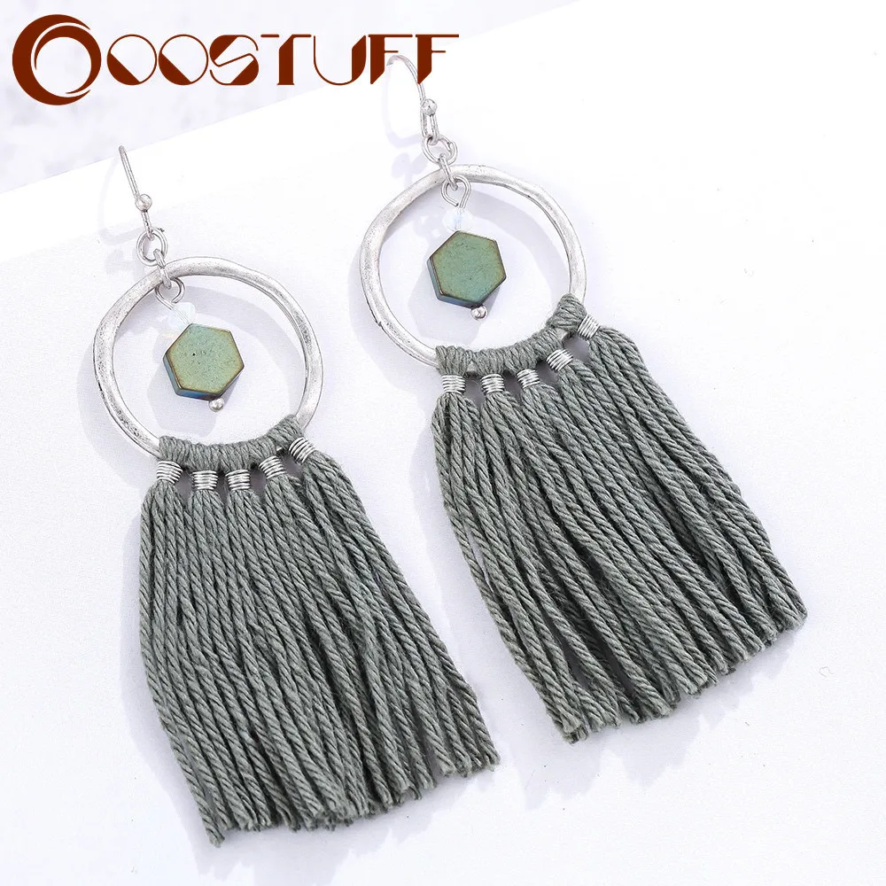 

Bohemia Green Tassel Drop Earrings Ethnic Unusual Thing Trend 2022 Jewelry for Women Suspension Pendientes brincos Accessories
